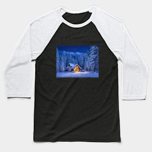 Cabin in Winter Baseball T-Shirt